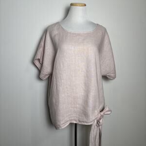 Pistache Italian Linen Short Sleeve Blouse L/XL Pink Relaxed Lagenlook Coastal